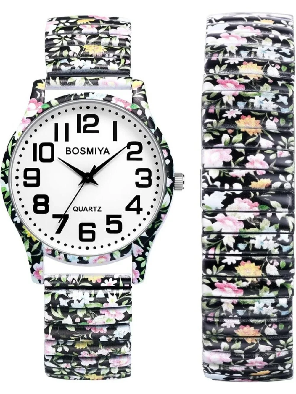 Women's Multi Colorful Flower Analog Elastic Stretch Band Bohemia Bracelet Watch